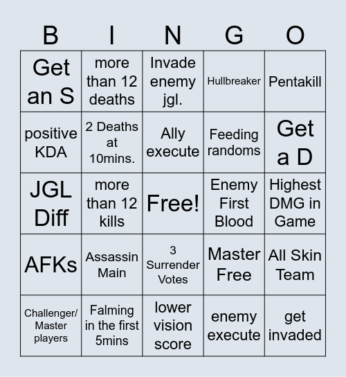 League Bingo Card