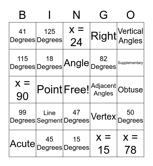 Angles BINGO Card