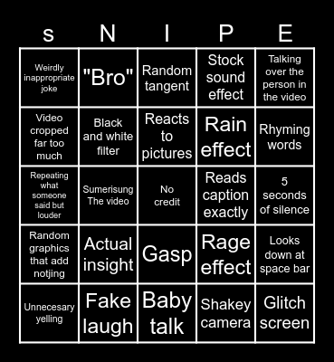 Sssniperwolf Bingo Card