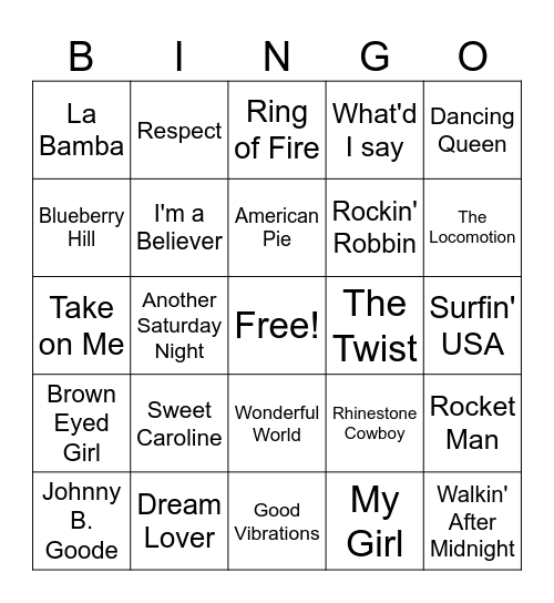 Music Bingo Card