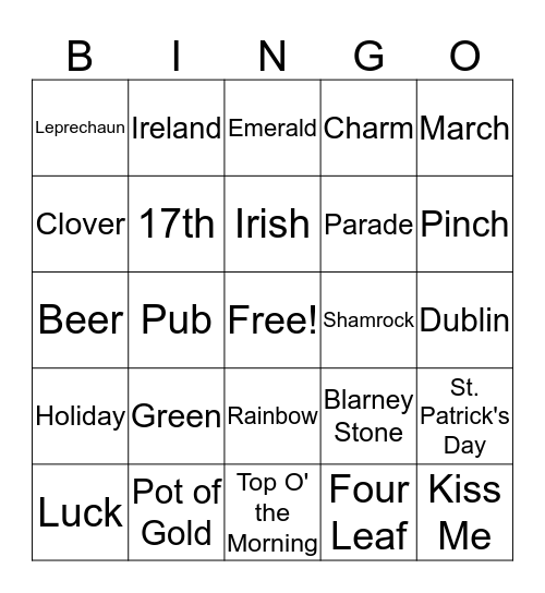 St. Patrick's Day Bingo Card