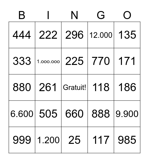 5B.1 Numbers 101 and higher Bingo Card
