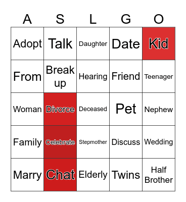 All in the Family List 4 Bingo Card