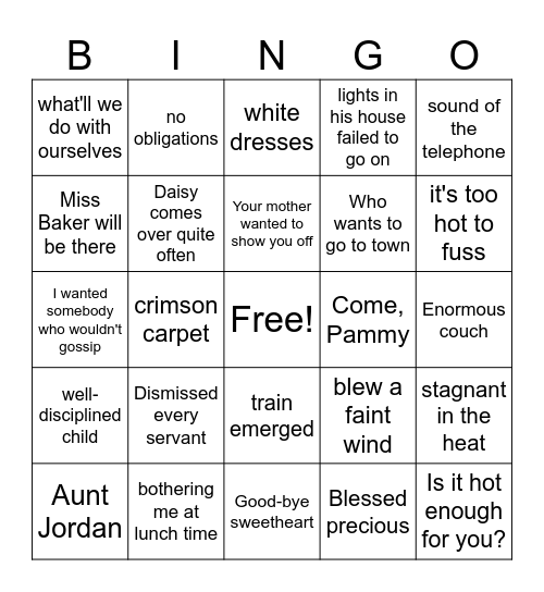 Gatsby Ch 5. Bingo Card