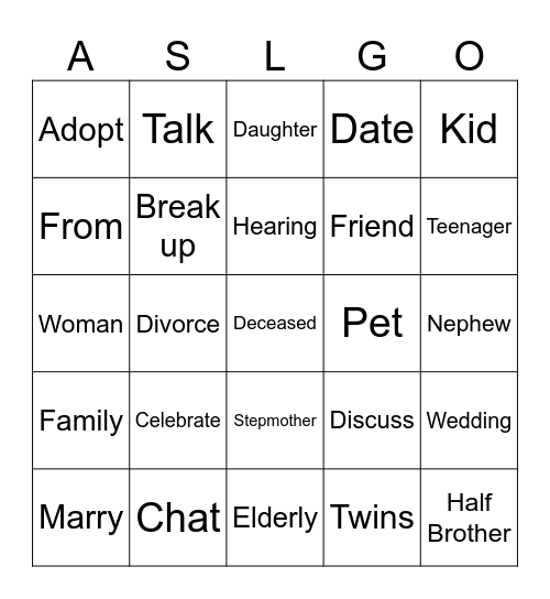 All in the Family List 4 Bingo Card