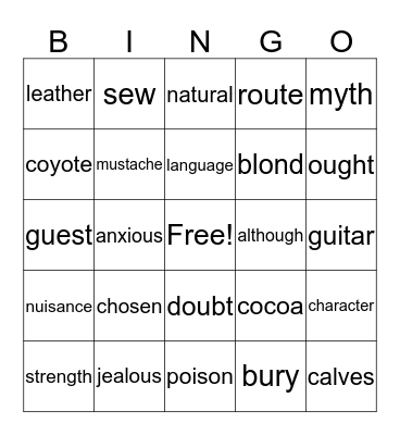 WHITE TRICKY WORDS BINGO Card