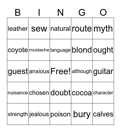 WHITE TRICKY WORDS BINGO Card