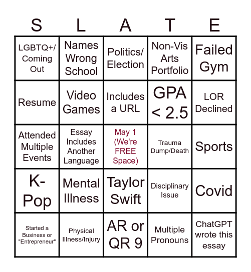 Reading Day Bingo Card
