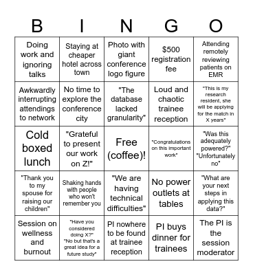 Medical Conference Bingo Card