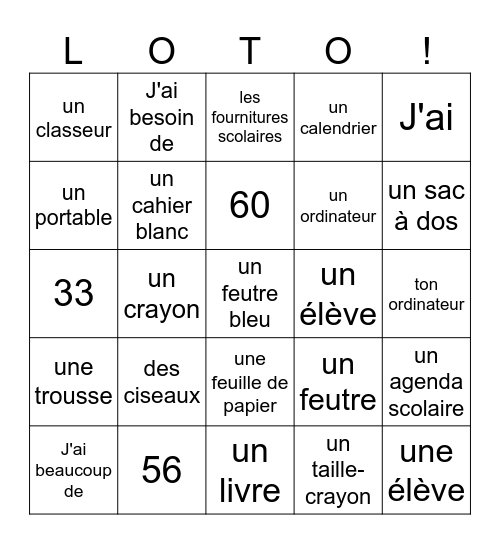 Les objets Bingo Card