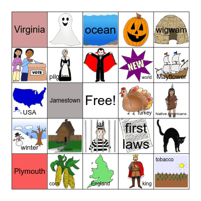 Early English Settlements Bingo Card