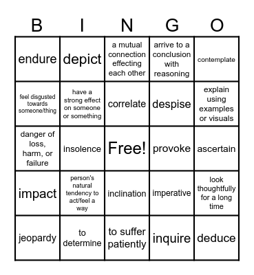 Vocabulary Bingo Card