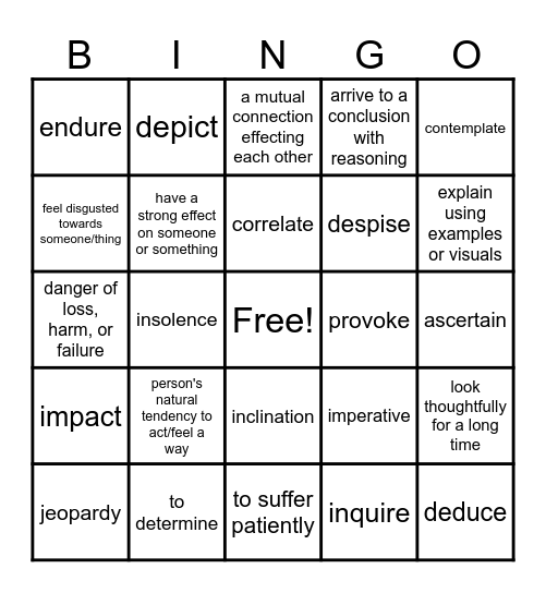 Vocabulary Bingo Card