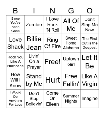 Popular Karaoke Songs Bingo Card