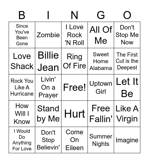 Popular Karaoke Songs Bingo Card