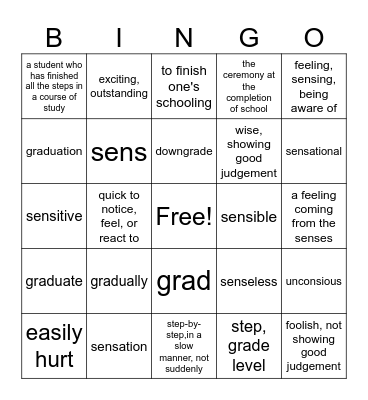 Vocab Lesson 1 Bingo Card
