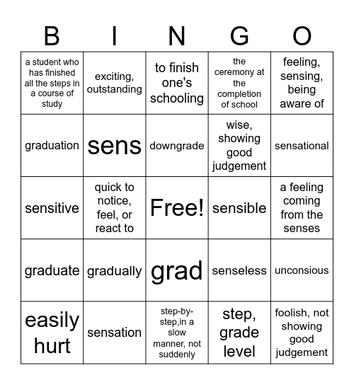Vocab Lesson 1 Bingo Card