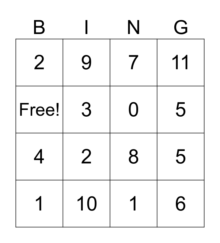 Make 10 Bingo Card