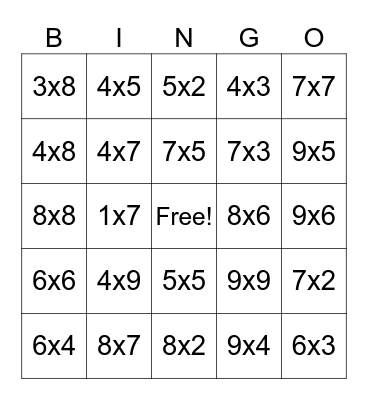 Spooky Multiplication Bingo Card
