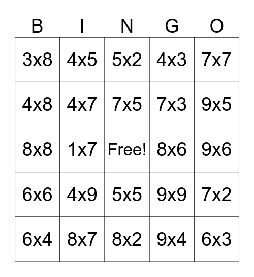 Spooky Multiplication Bingo Card