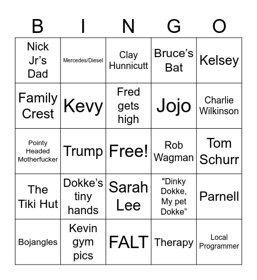 Boys Weekend 2023 Bingo Card