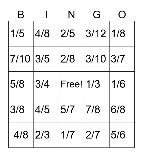 EEEK Equivalent Fraction Bingo Card