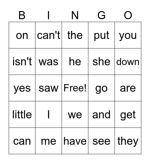 SIPPs Words Bingo Card