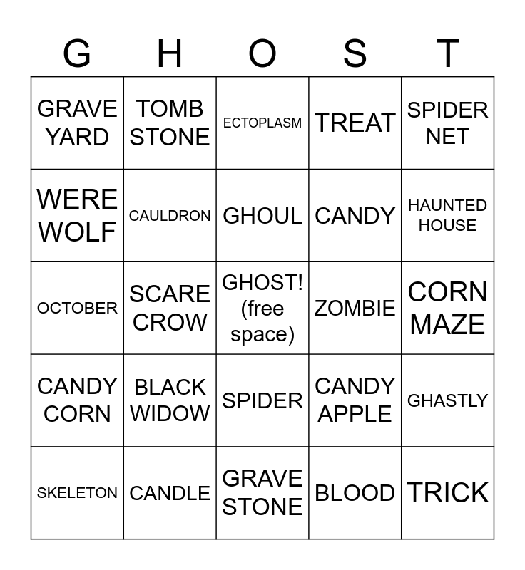 GHOST BINGO Card