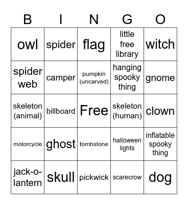 Halloween Scavenger Hunt Bingo Card
