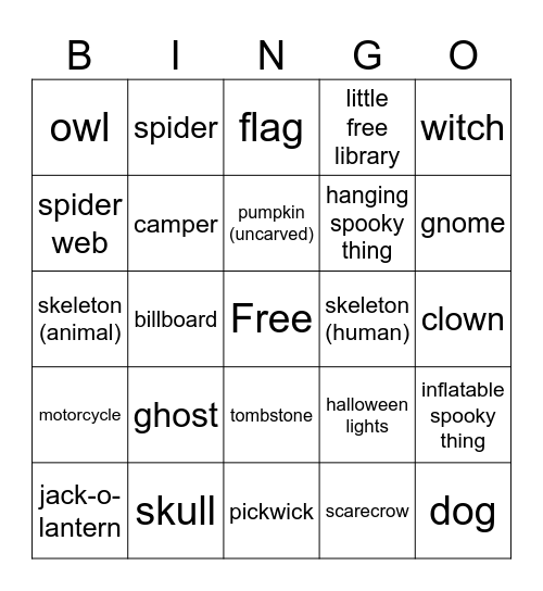 Halloween Scavenger Hunt Bingo Card