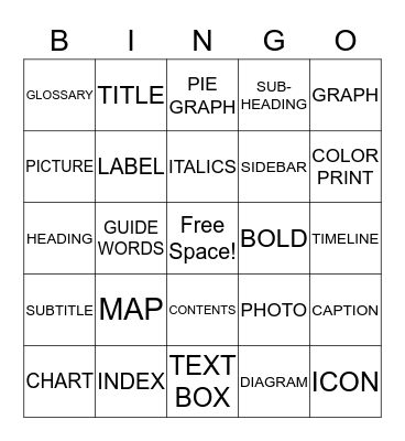 TEXT FEATURES Bingo Card