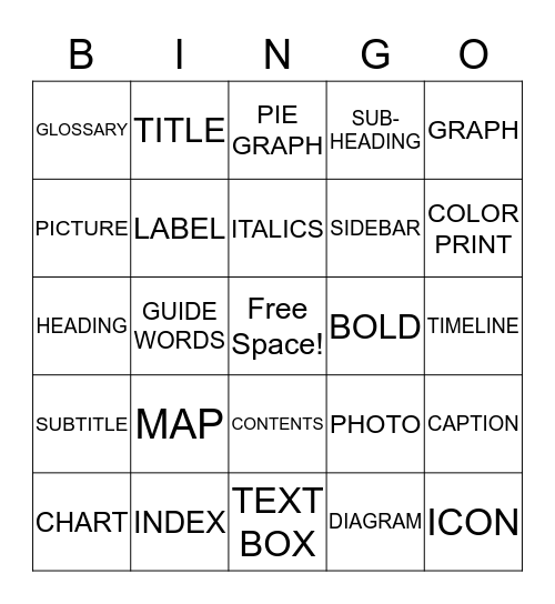 TEXT FEATURES Bingo Card