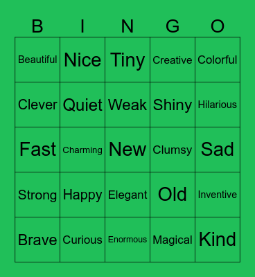 Adjectives Bingo Card