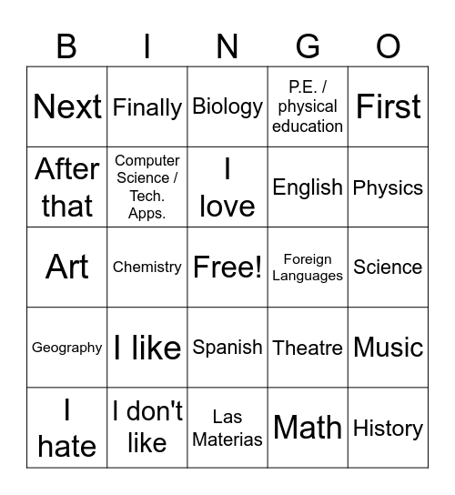 Las Materias 1 Bingo Card