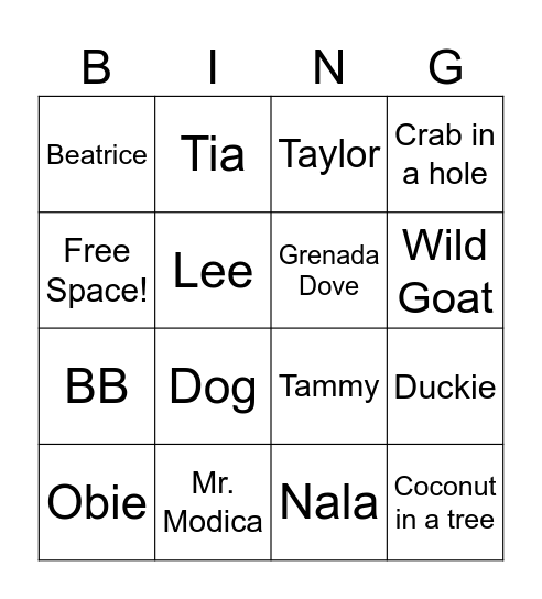 Campus Cat Bingo Card