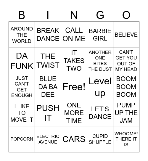 DANCE & MUSIC Bingo Card