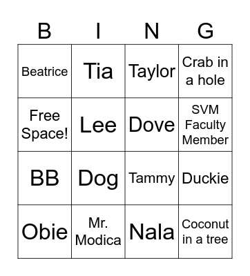 Campus Cat Bingo Card