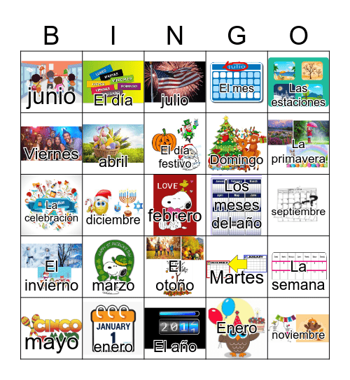 Meses del año y estaciones Bingo Card