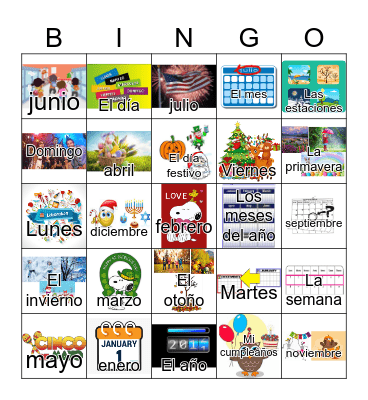 Meses del año y estaciones Bingo Card