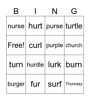 -ur words Bingo Card