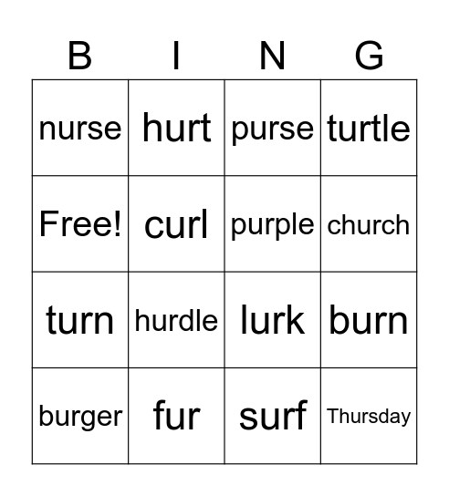 -ur words Bingo Card