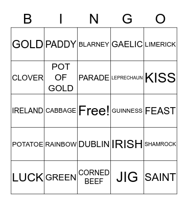 ST. PATRICKS DAY BINGO Card