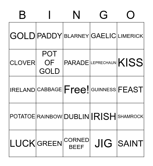 ST. PATRICKS DAY BINGO Card