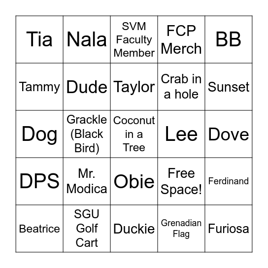 Campus Cat Bingo Card