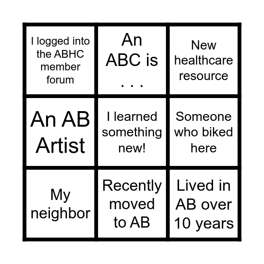 ABHC Member Bingo Card