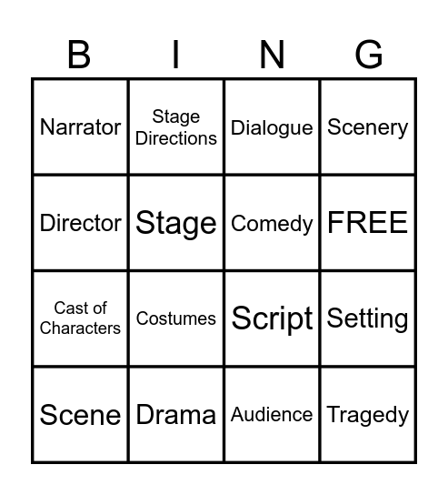 ELEMENTS OF DRAMA Bingo Card