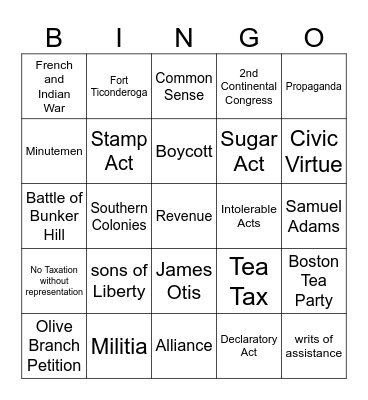 Unit 1 Exam Bingo Card