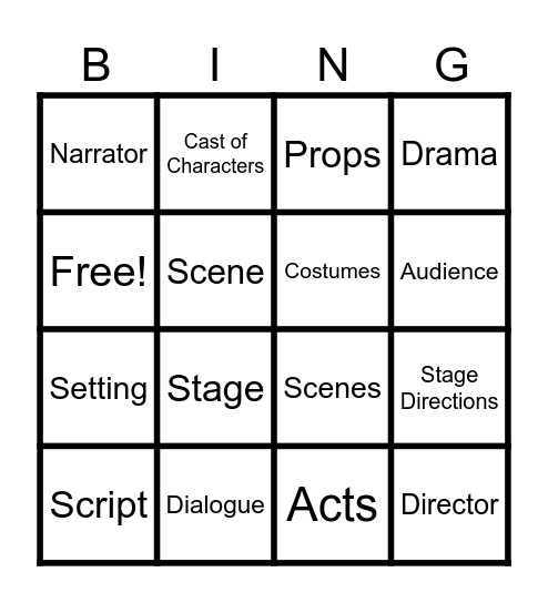 ELEMENTS OF DRAMA Bingo Card