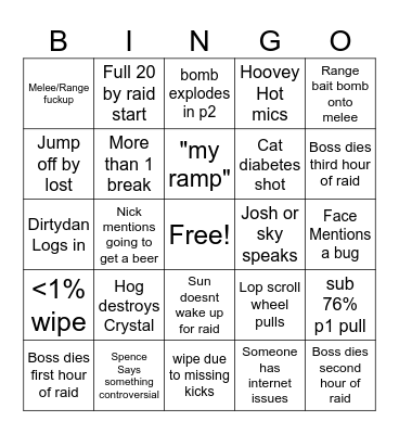 Unfortunate Bingo Card