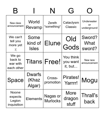 Blizzcon Watch Party Bingo Card